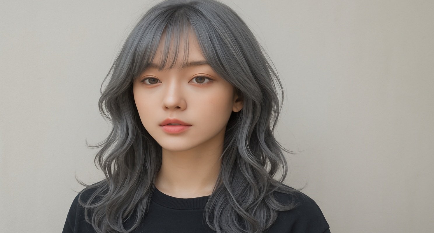 Anime‑Style Ash‑Grey Layered Waves