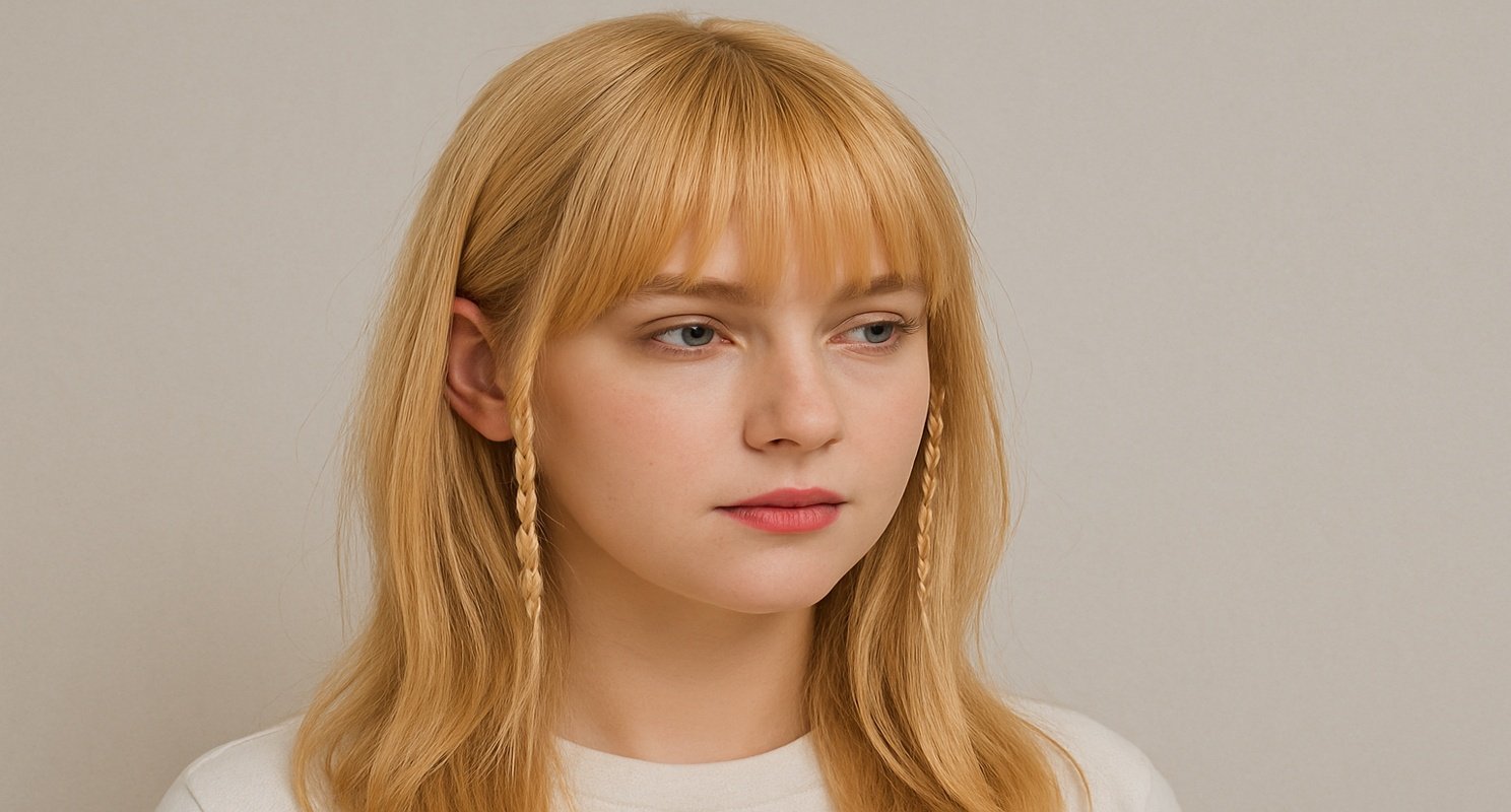 Blonde Hair With Braid Flicks And Bangs