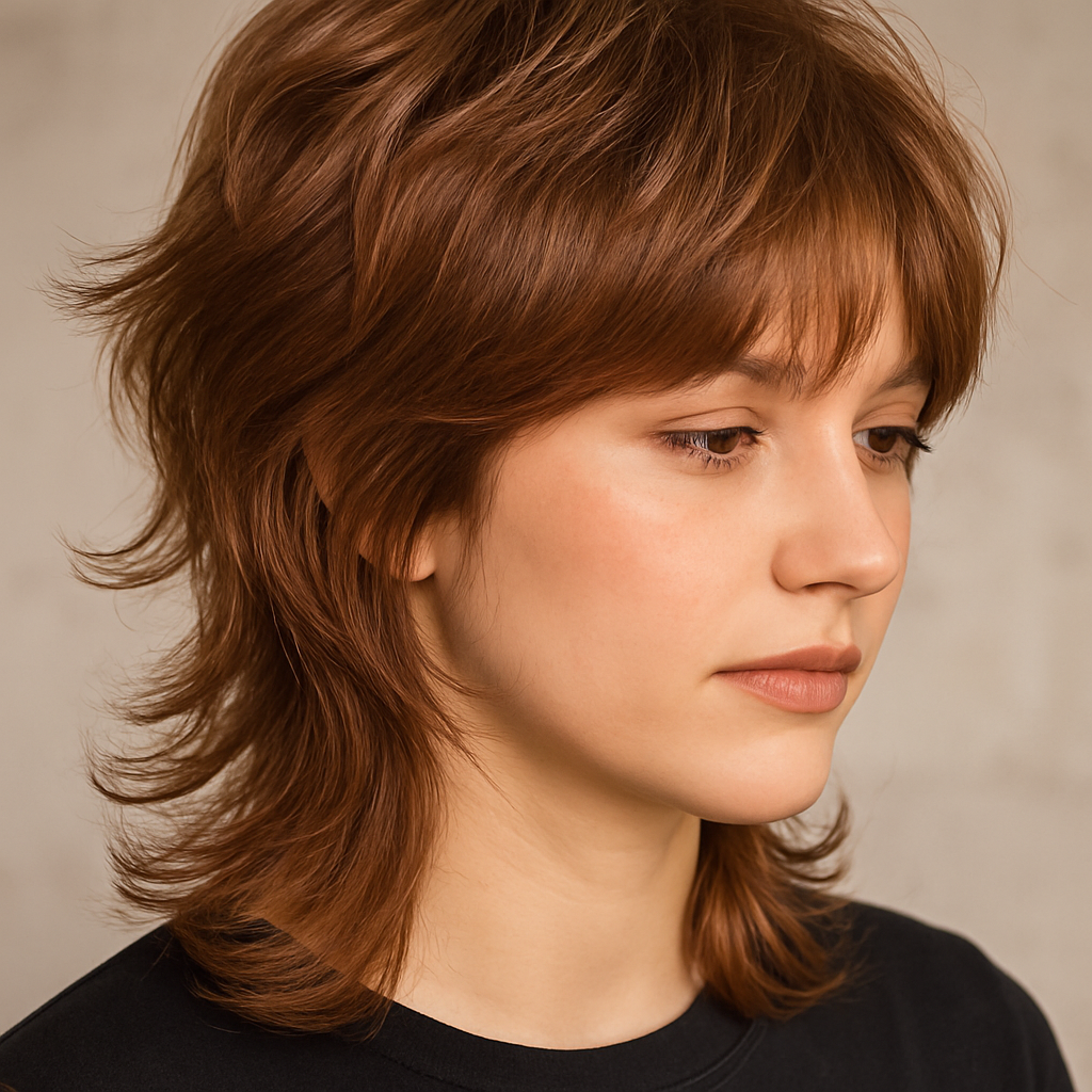 Bronze Brown Wolf Cut With Volume Crown