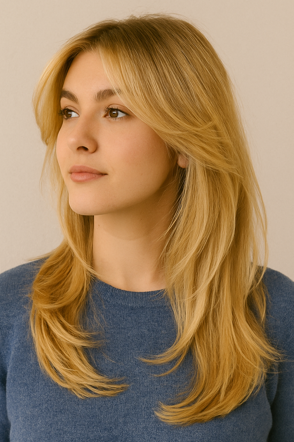Feathered Layers On Long Beige Blonde Hair