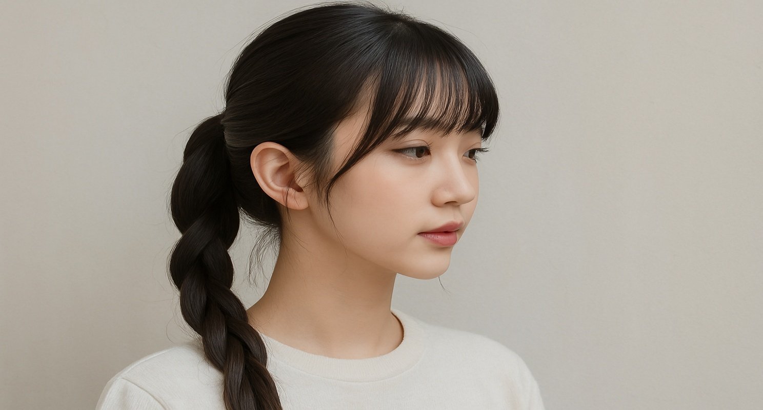 Long Twisted Ponytail With Korean Bangs