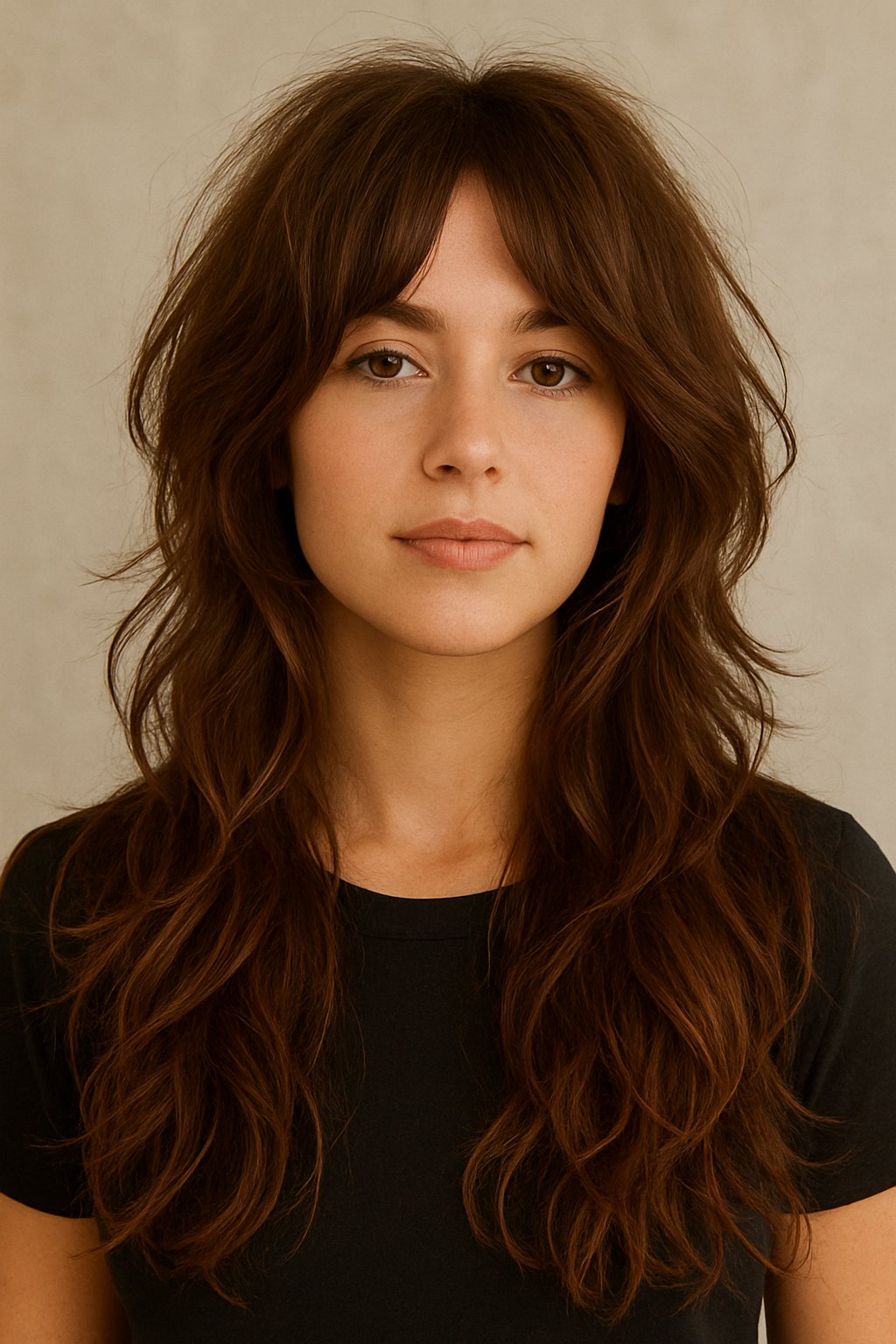 Long Wavy Brown Wolf Cut With Messy Layers