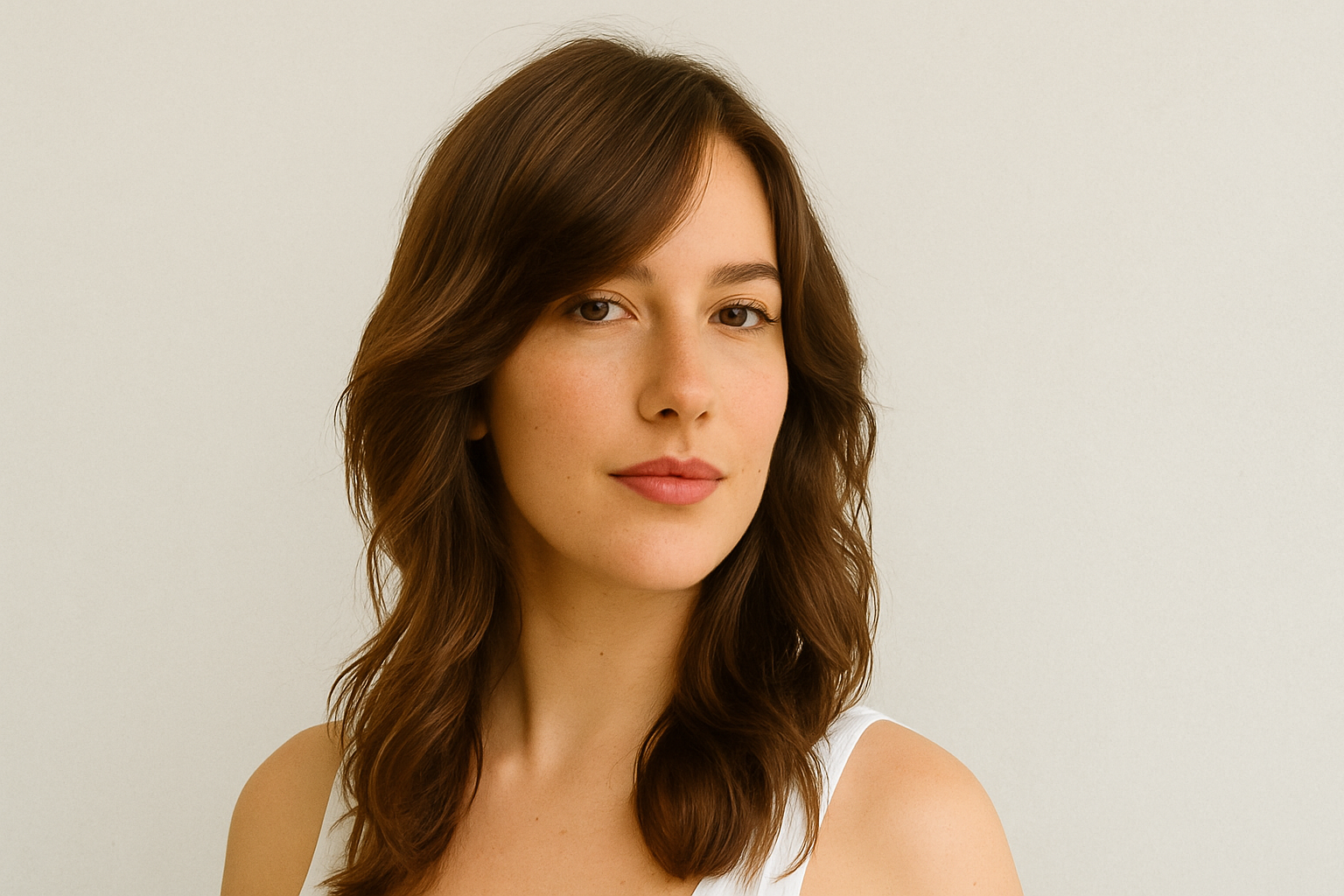 Long Wavy Brown Wolf Cut With Side-swept Bangs