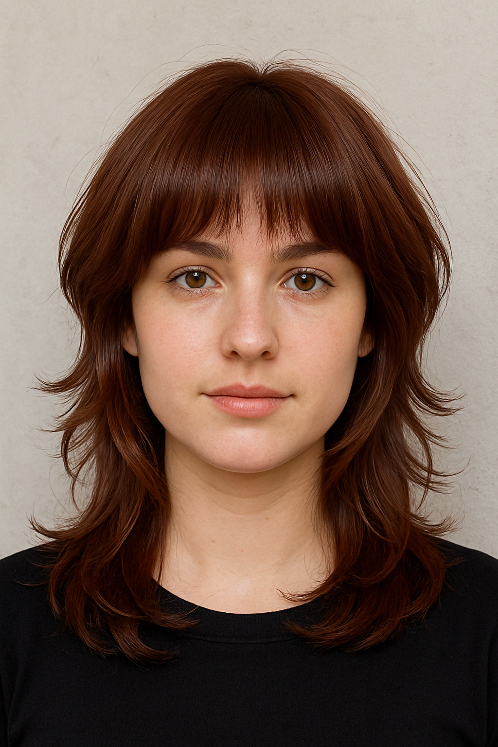 Mahogany Brown Wolf Cut With Rounded Fringe
