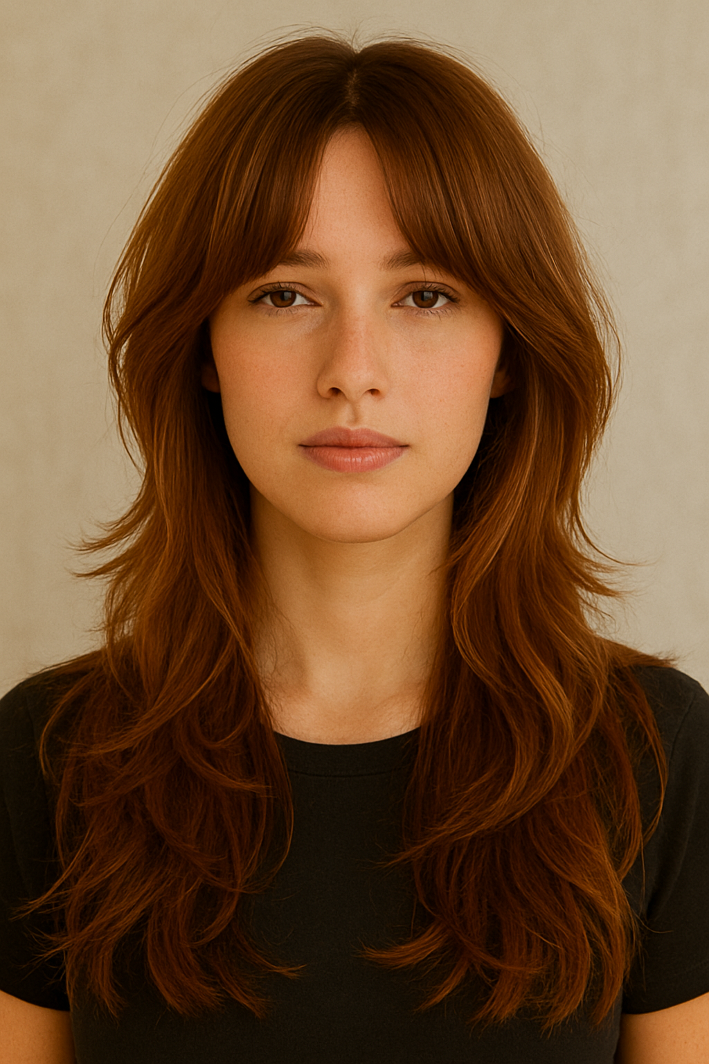 Tawny Brown Wolf Cut With Curtain Bangs